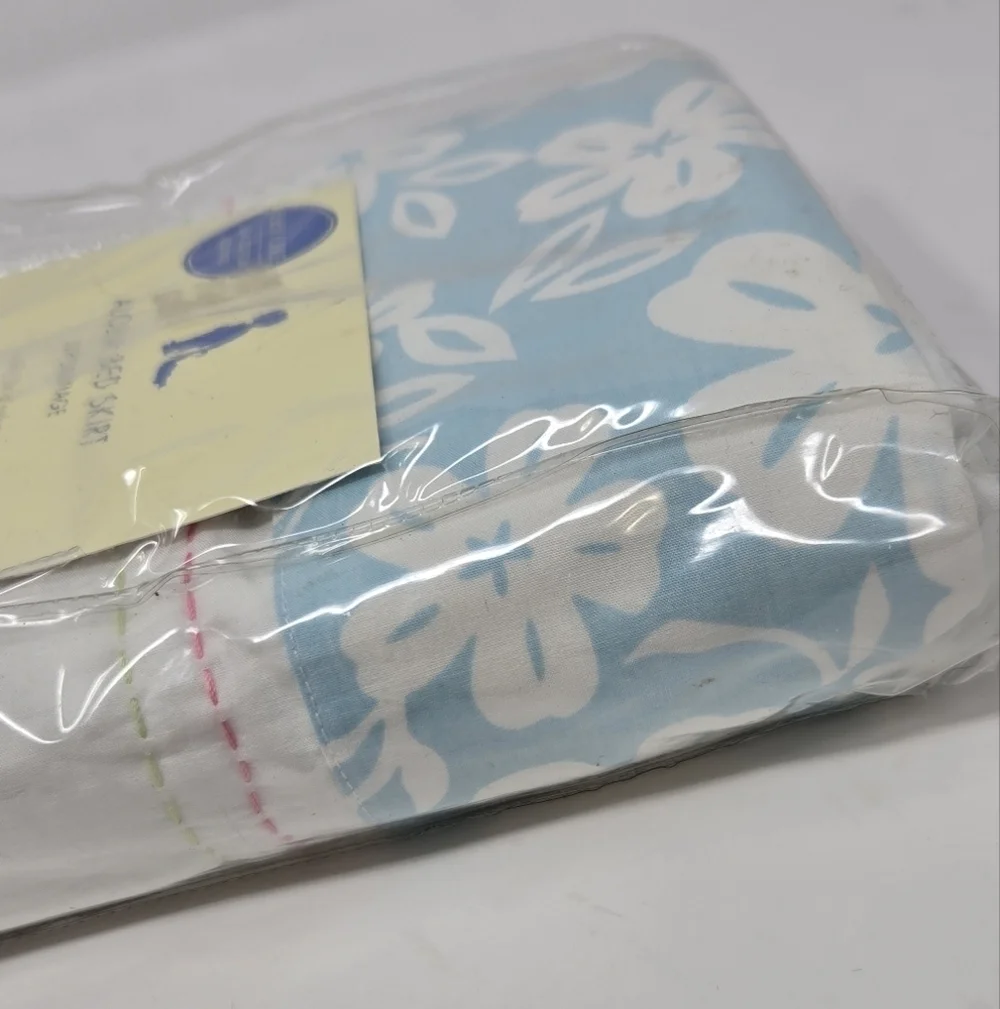 NEW POTTERY BARN KIDS CRIB ALOHA BED SKIRT DUST RUFFLE COTTON RARE BLUE FLORAL